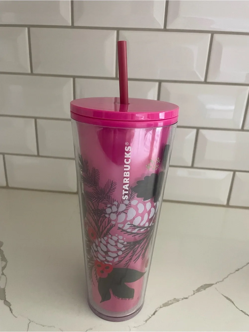 Starbucks Pink ivy Pinecone holiday color-changing cold cup venti 24oz tumbler